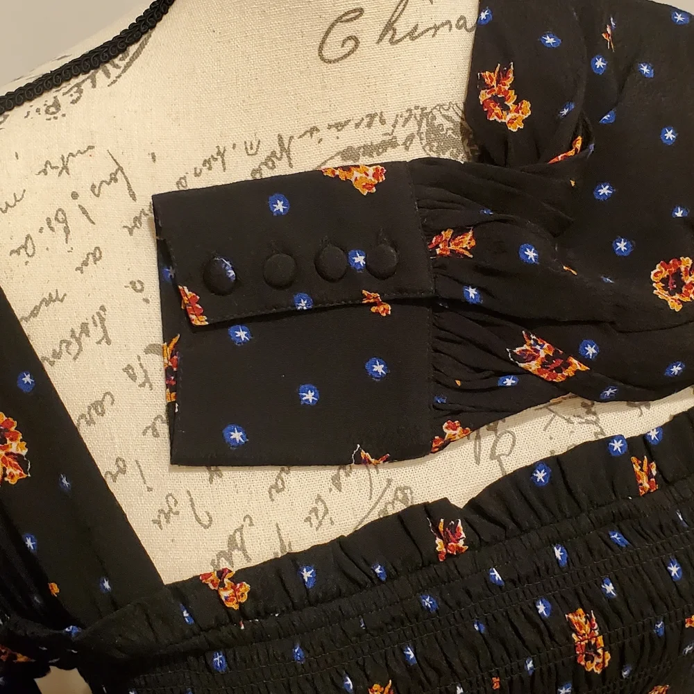 Free People Women Long Sleeve, Square Neck,Floral Shirred Dress Size M, - Picture 5 of 6